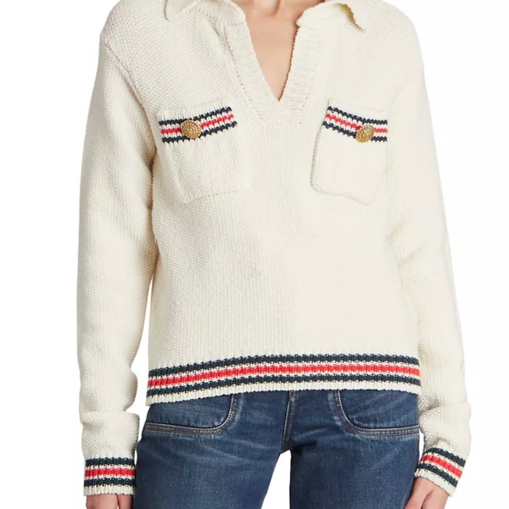 Balmain Button Embellished Wool-Blend Polo Sweater FR 40, US 8, Fall 2023